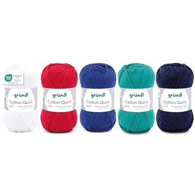 Gründl Wolle Cotton Quick uni Häkelgarn 5 Knäuel 50 g, Maritim-Mix Gründl Wolle Cotton Quick uni Häkelgarn 5 Knäuel 50 g, Maritim-Mix