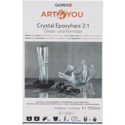 GLOREX 6 2101 543 Crystal Epoxyharz Set 2:1, Hochglanz, 750 ml für Kunsthandwerk, Schmuck & Formenbau, 8-teiliges Set GLOREX 6 2101 543 Crystal Epoxyharz Set 2:1, Hochglanz, 750 ml für Kunsthandwerk, Schmuck & Formenbau, 8-teiliges Set