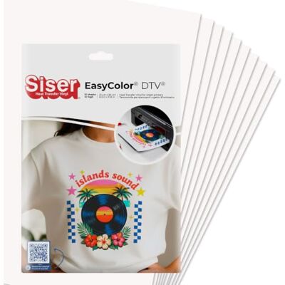 SISER Craft Pack Easy Color DTV 10 Blatt A4-Thermovinyl-Set, kompatibel mit Tintenstrahldruckern, bedruckbares thermoklebendes Vinyl SISER Craft Pack Easy Color DTV 10 Blatt A4-Thermovinyl-Set, kompatibel mit Tintenstrahldruckern, bedruckbares thermoklebendes Vinyl