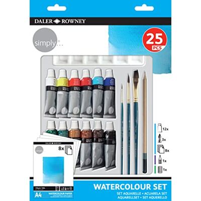 Daler Rowney Simply Aquarellmalset, sortierte Farben, 25-teilig Daler Rowney Simply Aquarellmalset, sortierte Farben, 25-teilig