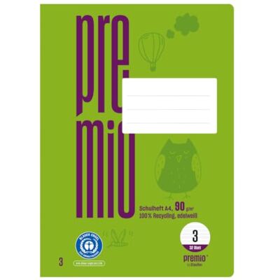 Staufen Premio Schulheft 5 Hefte à 32 Blatt, DIN A4, 21 Doppellinien Lineatur 3, 100% Recyclingpapier, zertifiziert mit dem Blauen Engel, abgerundete Ecken, 90 g/m² Papier Staufen Premio Schulheft 5 Hefte à 32 Blatt, DIN A4, 21 Doppellinien Lineatur 3, 100% Recyclingpapier, zertifiziert mit dem Blauen Engel, abgerundete Ecken, 90 g/m² Papier