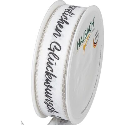 Halbach Geschenkband Herzlichen Glückwunsch, 25 mm x 18 m, weiß/schwarz Halbach Geschenkband Herzlichen Glückwunsch, 25 mm x 18 m, weiß/schwarz