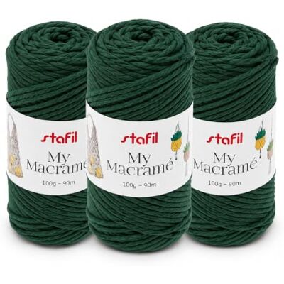 Stafil My Makramee aus recycelter Baumwolle, Ø 2 mm, 3 Knäuel à 100 g/90 m, zum Häkeln, für Taschen und Wandbehänge, Farbe Dunkelgrün Stafil My Makramee aus recycelter Baumwolle, Ø 2 mm, 3 Knäuel à 100 g/90 m, zum Häkeln, für Taschen und Wandbehänge, Farbe Dunkelgrün