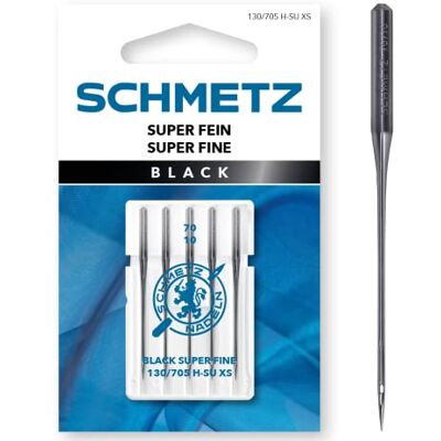 SCHMETZ Black Super-Fein 70/10 5 Nähmaschinennadeln 130/705 H-SU XS mit Antihaftbeschichtung für alle gängigen Haushaltsnähmaschinen SCHMETZ Black Super-Fein 70/10 5 Nähmaschinennadeln 130/705 H-SU XS mit Antihaftbeschichtung für alle gängigen Haushaltsnähmaschinen