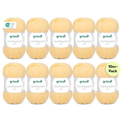 Gründl Wolle Lisa Premium uni Strickgarn 10 x 50 g, Pastellgelb Garn zum Stricken Häkelgarn Weich und hautfreundlich 100 % Polyacryl Nadelstärke 3,5- 4,5 Gründl Wolle Lisa Premium uni Strickgarn 10 x 50 g, Pastellgelb Garn zum Stricken Häkelgarn Weich und hautfreundlich 100 % Polyacryl Nadelstärke 3,5- 4,5