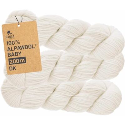 Hansa 100% Baby Alpakawolle in 50+ Farben (kratzfrei) 300g Set (3 x 100g Zopf) weiche Alpaka Wolle zum Stricken & Häkeln in 6 Garnstärken by Natur (Weiß/Wollweiß) Hansa 100% Baby Alpakawolle in 50+ Farben (kratzfrei) 300g Set (3 x 100g Zopf) weiche Alpaka Wolle zum Stricken & Häkeln in 6 Garnstärken by Natur (Weiß/Wollweiß)