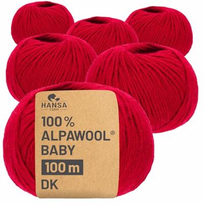 Hansa 100% Baby Alpakawolle in 50+ Farben (kratzfrei) 300g Set (6 x 50g) weiche Alpaka Wolle zum Stricken & Häkeln in 6 Garnstärken by Rot Hansa 100% Baby Alpakawolle in 50+ Farben (kratzfrei) 300g Set (6 x 50g) weiche Alpaka Wolle zum Stricken & Häkeln in 6 Garnstärken by Rot