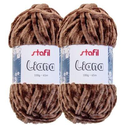 Stafil Liana Garn mit weichem Chenille-Effekt 100 g Set aus 2 Knäueln Farbe Braun Stafil Liana Garn mit weichem Chenille-Effekt 100 g Set aus 2 Knäueln Farbe Braun