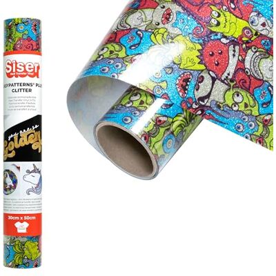 SISER EasyPattern PLUS Glitter Monsterock Thermotransfer-Vinyl 50 x 30 cm, Glitter Vinyl mit vorgedruckten Mustern, für Schneideplotter SISER EasyPattern PLUS Glitter Monsterock Thermotransfer-Vinyl 50 x 30 cm, Glitter Vinyl mit vorgedruckten Mustern, für Schneideplotter
