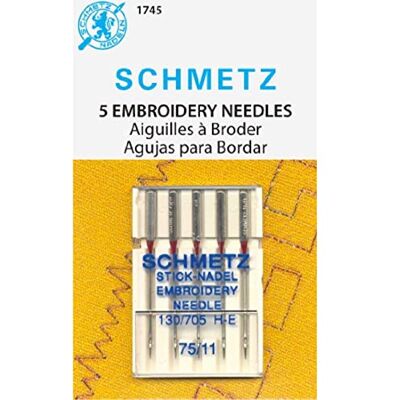 SCHMETZ Nähmaschinennadeln für Stickerei, Präzisionsnadeln, Größe 75/11, 5 Nadelkarten, 1 Stück SCHMETZ Nähmaschinennadeln für Stickerei, Präzisionsnadeln, Größe 75/11, 5 Nadelkarten, 1 Stück