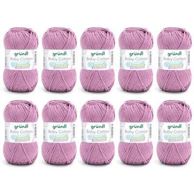 Gründl Baby Cotton Wolle zum Stricken und Häkeln, Babywolle aus 50% Baumwolle, 50% Polyacryl, strapazierfähig und pflegeleicht, 50 g / 140 m, Nadelstärke: 3,5-4,5, 10 x 50 g), flieder Gründl Baby Cotton Wolle zum Stricken und Häkeln, Babywolle aus 50% Baumwolle, 50% Polyacryl, strapazierfähig und pflegeleicht, 50 g / 140 m, Nadelstärke: 3,5-4,5, 10 x 50 g), flieder
