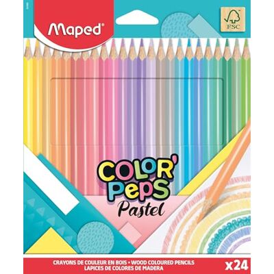 Maped Color'Peps Buntstifte aus FSC-Holz – 24 weiche und scharfe Farben – ergonomischer dreieckiger Bleistift – Packung mit 24 Bleistiften Maped Color'Peps Buntstifte aus FSC-Holz – 24 weiche und scharfe Farben – ergonomischer dreieckiger Bleistift – Packung mit 24 Bleistiften