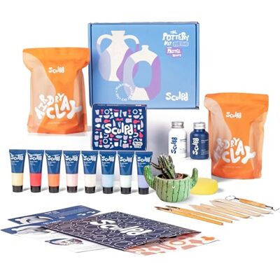 Sculpd – Das originale Töpfer-Set, Komplettes lufttrocknendes Ton-Set für Erwachsene, inklusive Modellierwerkzeugen, Lack, Pinseln, Anleitungen sowie Kunst & Bastelset, Glanzlack mit Pastelltönen Sculpd – Das originale Töpfer-Set, Komplettes lufttrocknendes Ton-Set für Erwachsene, inklusive Modellierwerkzeugen, Lack, Pinseln, Anleitungen sowie Kunst & Bastelset, Glanzlack mit Pastelltönen
