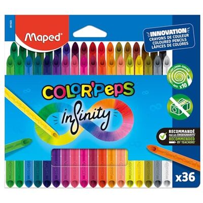 Maped Buntstifte Color'Peps Infinity – 100% Mine, 100% verwendbar – kein Abfall – ohne Anspitzung – sehr lange haltbar – ergonomische dreieckige Form – 36 Stück Maped Buntstifte Color'Peps Infinity – 100% Mine, 100% verwendbar – kein Abfall – ohne Anspitzung – sehr lange haltbar – ergonomische dreieckige Form – 36 Stück