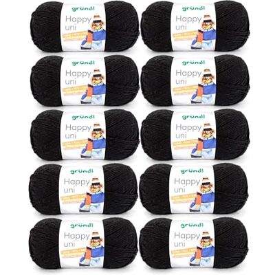 Gründl Wolle Happy uni Garn zum Stricken 10 Knäuel 100 g, schwarz Gründl Wolle Happy uni Garn zum Stricken 10 Knäuel 100 g, schwarz