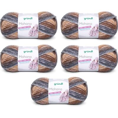 Gründl Wolle Mohanna Strick- und Häkelgarn aus 90% Polyacryl, 10% Mohair, 5 x 100 g, dicke Wolle, grau-camel-braun Gründl Wolle Mohanna Strick- und Häkelgarn aus 90% Polyacryl, 10% Mohair, 5 x 100 g, dicke Wolle, grau-camel-braun