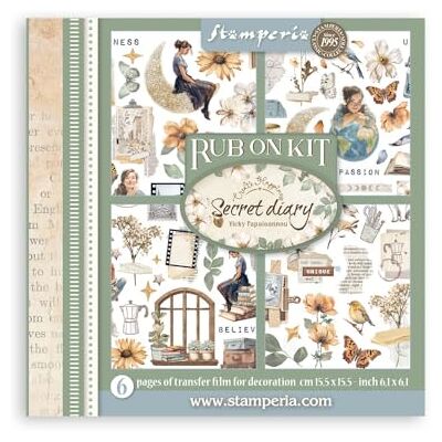 Stamperia Rub-on Kit for Scrapbooks, Albums, Cards, Bullet Journals and More, Easily Transfer Images onto Paper and Other Surfaces, Perfect for Crafts and Gifting (6 Pages) (Secret Diary) Stamperia Rub-on Kit for Scrapbooks, Albums, Cards, Bullet Journals and More, Easily Transfer Images onto Paper and Other Surfaces, Perfect for Crafts and Gifting (6 Pages) (Secret Diary)