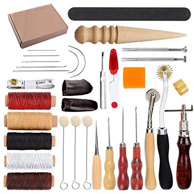 HOSTK 33 stück DIY Leder Handwerk Hand Kit Werkzeuge Set zum Nähen Nähen Stanzen Carving Sattel Leder Kunstwerk Zubehör Ahle Fingerhut HOSTK 33 stück DIY Leder Handwerk Hand Kit Werkzeuge Set zum Nähen Nähen Stanzen Carving Sattel Leder Kunstwerk Zubehör Ahle Fingerhut