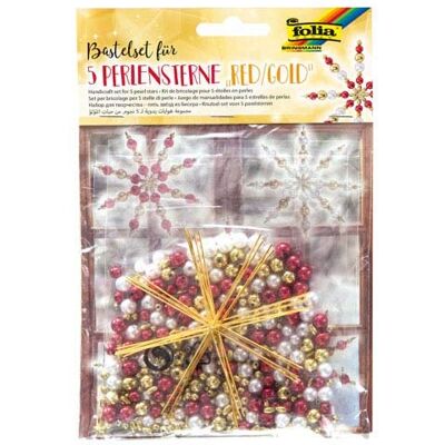 Unbekannt Folia Perlensterne Bastelset für 5 Sterne, Rot-Gold Drahtsterne Weihnachtsschmuck Unbekannt Folia Perlensterne Bastelset für 5 Sterne, Rot-Gold Drahtsterne Weihnachtsschmuck