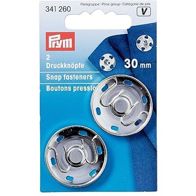 Prym 341260 Annäh-Druckknöpfe MS 30 mm silberfarbig, Silber Prym 341260 Annäh-Druckknöpfe MS 30 mm silberfarbig, Silber