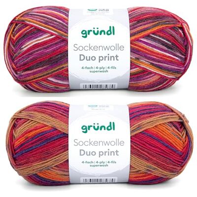 Gründl Wolle Sockenwolle Duo 2 Knäuel 100 g, fuchsia-kürbis-blau Gründl Wolle Sockenwolle Duo 2 Knäuel 100 g, fuchsia-kürbis-blau