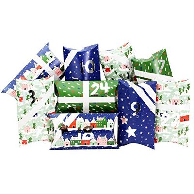 Papierdrachen Adventskalender 2026 Kissenschachteln Blau-Grün 24x Boxen Größe 14x10x3,5 cm Inkl. Washi Tape & Zahlenaufkleber Geschenkidee Geschenkverpackung Weihnachten Papierdrachen Adventskalender 2026 Kissenschachteln Blau-Grün 24x Boxen Größe 14x10x3,5 cm Inkl. Washi Tape & Zahlenaufkleber Geschenkidee Geschenkverpackung Weihnachten