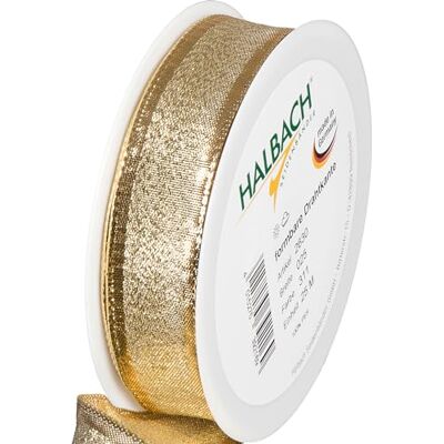 Halbach Seidenbänder Geschenkband Gold made in Germany mit formbaren Drahtkanten 25mm x 25m Edles goldenes Band für Hochzeit oder Weihnachten, goldfarben Halbach Seidenbänder Geschenkband Gold made in Germany mit formbaren Drahtkanten 25mm x 25m Edles goldenes Band für Hochzeit oder Weihnachten, goldfarben
