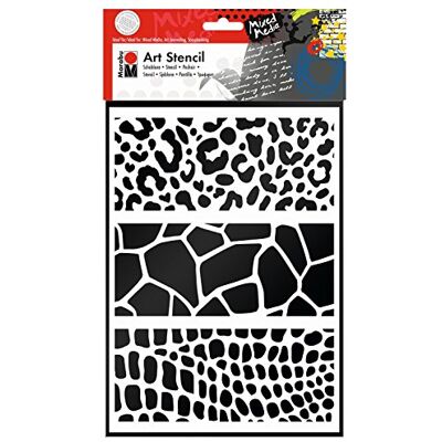 Marabu 0285000000010 Art Stencil, Motivschablone für effektvolles Schablonieren auf Papier, Keilrahmen, Holz und Textilien, PVC frei, lasergeschnitten, wiederverwendbar, DIN A4, Animal Print Marabu 0285000000010 Art Stencil, Motivschablone für effektvolles Schablonieren auf Papier, Keilrahmen, Holz und Textilien, PVC frei, lasergeschnitten, wiederverwendbar, DIN A4, Animal Print