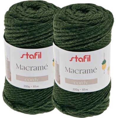 Stafil My Makramee Cordy, Kordel aus recycelter Baumwolle Ø 4 mm, 2 Knäuel à 200 g/85 m, zum Häkeln und für Taschen, Farbe Militärgrün Stafil My Makramee Cordy, Kordel aus recycelter Baumwolle Ø 4 mm, 2 Knäuel à 200 g/85 m, zum Häkeln und für Taschen, Farbe Militärgrün