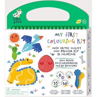 Haku Yoka 6303070 Mein erstes Wachsmal-Set, Dino, Ausmalbuch mit 6 Wachsmalstiften, 35 Seiten zum Ausmalen inkl. 30 Sticker, Wachsmalkreiden für Kinder ab 3 Jahren, grün Haku Yoka 6303070 Mein erstes Wachsmal-Set, Dino, Ausmalbuch mit 6 Wachsmalstiften, 35 Seiten zum Ausmalen inkl. 30 Sticker, Wachsmalkreiden für Kinder ab 3 Jahren, grün