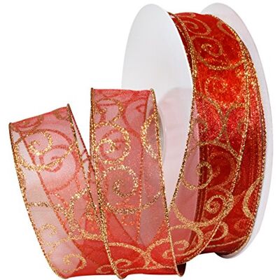 Morex Wirbel, durchscheinendes Glitzerband, 3,8 cm x 45,7 m, Rot/Gold Morex Wirbel, durchscheinendes Glitzerband, 3,8 cm x 45,7 m, Rot/Gold