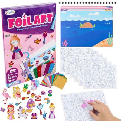 OWill 160+ Teile Folienspaß Kinder Prinzessin Foil Art Bastelset DIY Reise Ohne Kleber und schmutzfrei,Enthält bunte Folien und Aufkleber für kreative Prinzessinnen Kunstwerke zu Hause oder unterwegs OWill 160+ Teile Folienspaß Kinder Prinzessin Foil Art Bastelset DIY Reise Ohne Kleber und schmutzfrei,Enthält bunte Folien und Aufkleber für kreative Prinzessinnen Kunstwerke zu Hause oder unterwegs