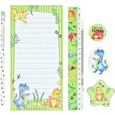 Papierdrachen 6-teiliges Schreibset für Grundschul Kinder Dino-Motiv mit Bleistift Spitzer Lineal Radierer Schreibblock Geschenkidee zur Einschulung Mitgebsel für Kindergeburtstag Set 4 Papierdrachen 6-teiliges Schreibset für Grundschul Kinder Dino-Motiv mit Bleistift Spitzer Lineal Radierer Schreibblock Geschenkidee zur Einschulung Mitgebsel für Kindergeburtstag Set 4