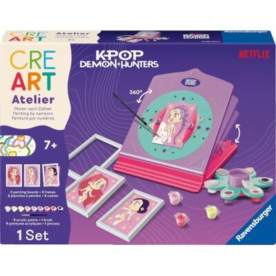 Ravensburger CreArt KPop Demon Hunters Atelier Rumi, Mira & Zoey Malen ab 7 KPop Demon Hunters Malset Atelier mit Rahmen, Pinsel und Acrylfarben, Geschenk für Mädchen und Jungen Ravensburger CreArt KPop Demon Hunters Atelier Rumi, Mira & Zoey Malen ab 7 KPop Demon Hunters Malset Atelier mit Rahmen, Pinsel und Acrylfarben, Geschenk für Mädchen und Jungen