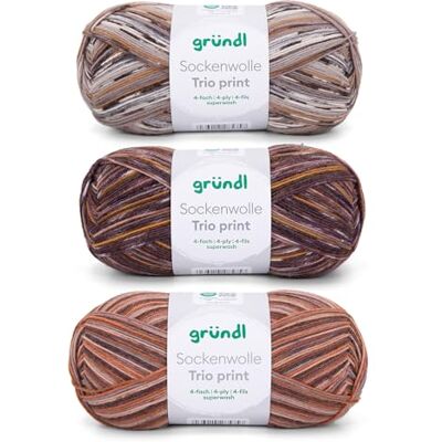 Gründl Wolle Sockenwolle Trio 3 x 100 g, Braun senf grau Strickgarn für 3 Paar Socken Strapazierfähig und hautfreundlich 75 % Schurwolle, 25 % Polyamid 420 m Nadelstärke 2,5 3 Gründl Wolle Sockenwolle Trio 3 x 100 g, Braun senf grau Strickgarn für 3 Paar Socken Strapazierfähig und hautfreundlich 75 % Schurwolle, 25 % Polyamid 420 m Nadelstärke 2,5 3