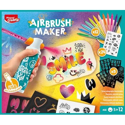 Maped CREATIV AIRBRUSH MAKER 907080 – Graffiti Set für Kinder ab 5 Jahren, wiederaufladbares Airbrush Gerät mit Filzstiften JUNGLE, Schablonen, Sticker & A5 Papier, grün Maped CREATIV AIRBRUSH MAKER 907080 – Graffiti Set für Kinder ab 5 Jahren, wiederaufladbares Airbrush Gerät mit Filzstiften JUNGLE, Schablonen, Sticker & A5 Papier, grün