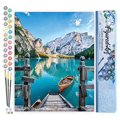 ART Malen Nach Zahlen Erwachsene Boot auf einem Bergsee Paint by Numbers Basteln DIY Bastelset 40x50cm ohne Holzrahmen ART Malen Nach Zahlen Erwachsene Boot auf einem Bergsee Paint by Numbers Basteln DIY Bastelset 40x50cm ohne Holzrahmen