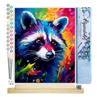ART Malen Nach Zahlen Erwachsene Mit Rahmen Waschbär Farbenfroh Abstrakt Paint by Numbers Basteln DIY Bastelset 40x50cm Mit Keilrahmen (nicht gespannt) ART Malen Nach Zahlen Erwachsene Mit Rahmen Waschbär Farbenfroh Abstrakt Paint by Numbers Basteln DIY Bastelset 40x50cm Mit Keilrahmen (nicht gespannt)