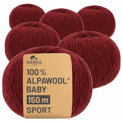 Hansa 100% Baby Alpakawolle in 50+ Farben (kratzfrei) 300g Set (6 x 50g) weiche Alpaka Wolle zum Stricken & Häkeln in 6 Garnstärken by Weinrot Heather (Rot) Hansa 100% Baby Alpakawolle in 50+ Farben (kratzfrei) 300g Set (6 x 50g) weiche Alpaka Wolle zum Stricken & Häkeln in 6 Garnstärken by Weinrot Heather (Rot)