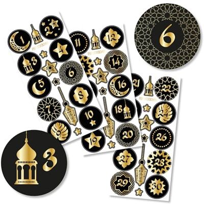 Papierdrachen 30 Zahlenaufkleber für Ramadan schwarz gold foliert Sticker Durchmesser von ca 4cm zum Basteln und Dekorieren deines persönlichen Ramadankalenders Eid Mubarak Set 1 Papierdrachen 30 Zahlenaufkleber für Ramadan schwarz gold foliert Sticker Durchmesser von ca 4cm zum Basteln und Dekorieren deines persönlichen Ramadankalenders Eid Mubarak Set 1