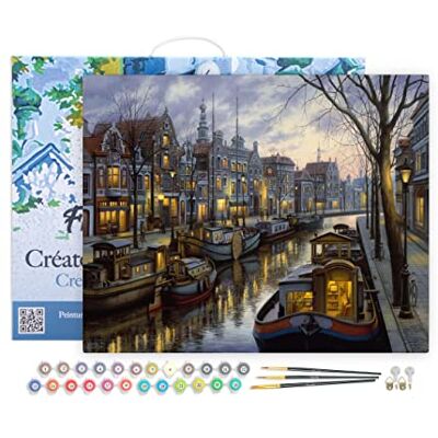 ART Malen Nach Zahlen Erwachsene Mit Rahmen Hausboot am Kanal Paint by Numbers Basteln DIY Bastelset 40x50cm Leinwand gespannt auf Holzrahmen ART Malen Nach Zahlen Erwachsene Mit Rahmen Hausboot am Kanal Paint by Numbers Basteln DIY Bastelset 40x50cm Leinwand gespannt auf Holzrahmen
