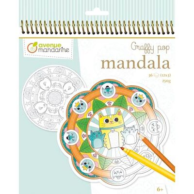 My Mandarine Avenue Mandarine GY030O Malbuch Graffy Pop Mandala, Zeichenpapier 250g, vorgestanzte Formen, 12 Motive, ideal für Kinder ab 6 Jahren, Tiere, 22.5 x 20.0 cm My Mandarine Avenue Mandarine GY030O Malbuch Graffy Pop Mandala, Zeichenpapier 250g, vorgestanzte Formen, 12 Motive, ideal für Kinder ab 6 Jahren, Tiere, 22.5 x 20.0 cm