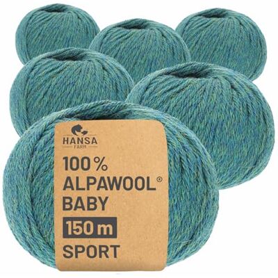 Hansa 100% Baby Alpakawolle in 50+ Farben (kratzfrei) 300g Set (6 x 50g) weiche Alpaka Wolle zum Stricken & Häkeln in 6 Garnstärken by Blau-Grün Heather (Türkis) Hansa 100% Baby Alpakawolle in 50+ Farben (kratzfrei) 300g Set (6 x 50g) weiche Alpaka Wolle zum Stricken & Häkeln in 6 Garnstärken by Blau-Grün Heather (Türkis)