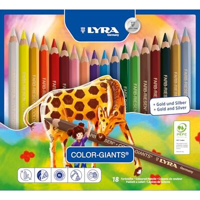LYRA Farb-Riesen, Holzfarbstifte, hexagonal, Jumbo, lackiert, Mine 6,3 mm, Metalletui, 18 sortierte Farben LYRA Farb-Riesen, Holzfarbstifte, hexagonal, Jumbo, lackiert, Mine 6,3 mm, Metalletui, 18 sortierte Farben