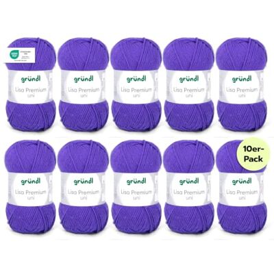 Gründl Wolle Lisa Premium uni Strickgarn 10 x 50 g, Lila Garn zum Stricken Häkelgarn Weich und hautfreundlich 100 % Polyacryl Nadelstärke 3,5- 4,5 Gründl Wolle Lisa Premium uni Strickgarn 10 x 50 g, Lila Garn zum Stricken Häkelgarn Weich und hautfreundlich 100 % Polyacryl Nadelstärke 3,5- 4,5