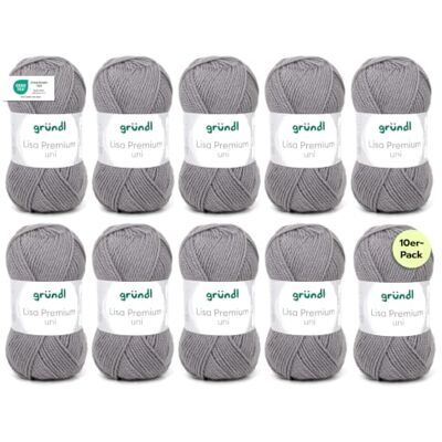 Gründl Wolle Lisa Premium uni Strickgarn 10 x 50 g, Kieselgrau Garn zum Stricken Häkelgarn Weich und hautfreundlich 100 % Polyacryl Nadelstärke 3,5- 4,5 Gründl Wolle Lisa Premium uni Strickgarn 10 x 50 g, Kieselgrau Garn zum Stricken Häkelgarn Weich und hautfreundlich 100 % Polyacryl Nadelstärke 3,5- 4,5