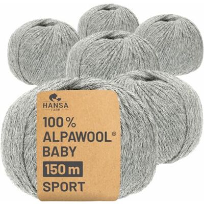 Hansa 100% Baby Alpakawolle in 50+ Farben (kratzfrei) 300g Set (6 x 50g) weiche Alpaka Wolle zum Stricken & Häkeln in 6 Garnstärken by Hellgrau (Grau) Hansa 100% Baby Alpakawolle in 50+ Farben (kratzfrei) 300g Set (6 x 50g) weiche Alpaka Wolle zum Stricken & Häkeln in 6 Garnstärken by Hellgrau (Grau)