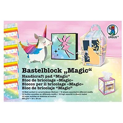 Ursus 12690010 Bastelblock Magic, ca. 24 x 34 cm, 16 Blatt in 4 verschiedenen Motiven, 300 g/qm, durchgefärbt, aus Frischzellulose, mit hoher Farbbillanz und Lichtbeständigkeit Ursus 12690010 Bastelblock Magic, ca. 24 x 34 cm, 16 Blatt in 4 verschiedenen Motiven, 300 g/qm, durchgefärbt, aus Frischzellulose, mit hoher Farbbillanz und Lichtbeständigkeit