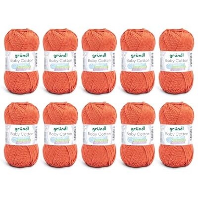 Gründl Baby Cotton Wolle zum Stricken und Häkeln, Babywolle aus 50% Baumwolle, 50% Polyacryl, strapazierfähig und pflegeleicht, 50 g / 140 m, Nadelstärke: 3,5-4,5, 10 x 50 g), orange Gründl Baby Cotton Wolle zum Stricken und Häkeln, Babywolle aus 50% Baumwolle, 50% Polyacryl, strapazierfähig und pflegeleicht, 50 g / 140 m, Nadelstärke: 3,5-4,5, 10 x 50 g), orange