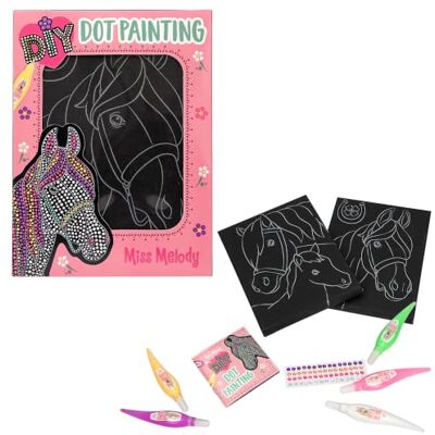 Depesche Miss Melody Dot Painting Kreativset mit 2 Pferdebildern Punktmalerei für Kinder, mit 2 schwarzen Leinwänden, 5 Farbtuben, Glitzerstein-Stickern und Anleitung, 12851 Depesche Miss Melody Dot Painting Kreativset mit 2 Pferdebildern Punktmalerei für Kinder, mit 2 schwarzen Leinwänden, 5 Farbtuben, Glitzerstein-Stickern und Anleitung, 12851